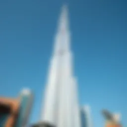 A stunning view of Latifa Tower showcasing its architectural design against a clear blue sky