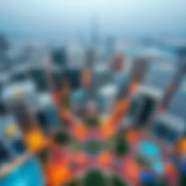 Urban Landscape Around Latifa Tower An aerial view of the vibrant urban landscape surrounding Latifa Tower