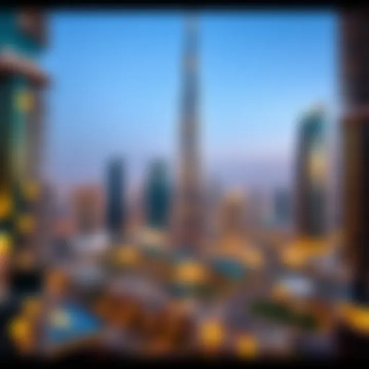 A panoramic view of Dubai's skyline showcasing iconic skyscrapers and real estate developments.