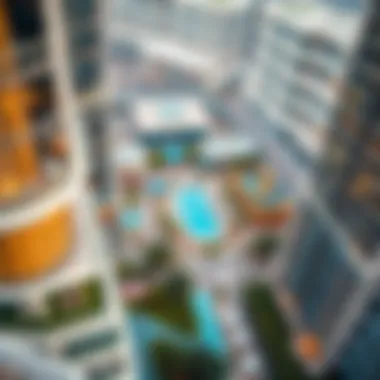 Aerial view showcasing the amenities around Marina Gate Towers