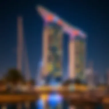 Night view of Marina Gate Towers illuminated beautifully