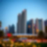 Stunning view of Marina Gate Towers against the skyline of Dubai