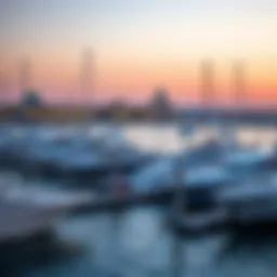 Dazzling view of Marsa Al Bateen Marina at sunset showcasing luxury yachts