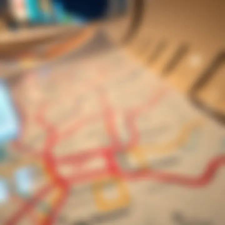Map highlighting metro stations and property values