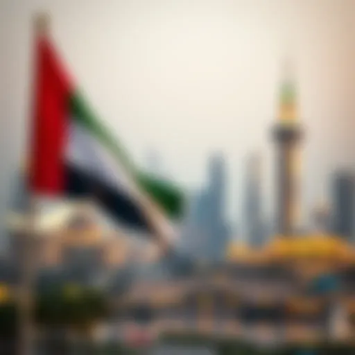 Celebrating National Identity in the UAE UAE flag waving with skyline