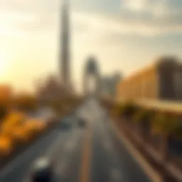 Scenic view of Sheikh Zayed Road with Latifa Tower in the background