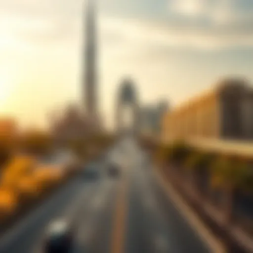 Scenic view of Sheikh Zayed Road with Latifa Tower in the background