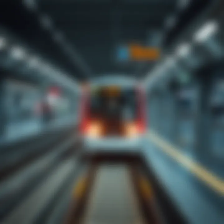 A metro train approaching a station