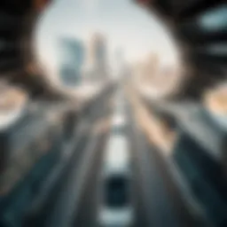 Aerial view of Dubai's metro system showcasing its modern architecture.