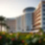 Exterior view of the Omniyat Dorchester showcasing its modern architecture