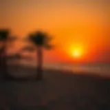Scenic view of Sufouh Beach at sunset with golden sands