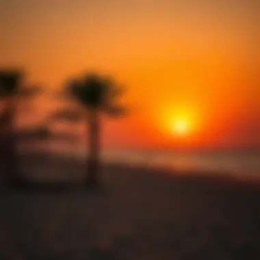 Scenic view of Sufouh Beach at sunset with golden sands