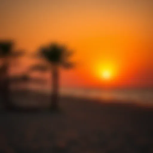 Scenic view of Sufouh Beach at sunset with golden sands