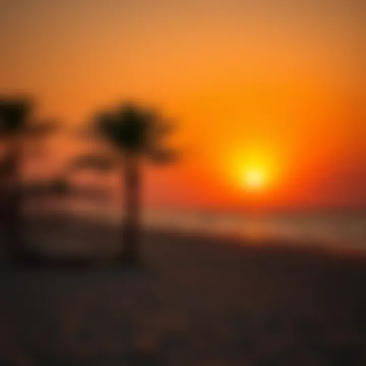 Scenic view of Sufouh Beach at sunset with golden sands