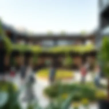 Community Hub in The Square Dubai Vibrant community space within The Square Dubai filled with greenery