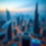Aerial view of futuristic skyline
