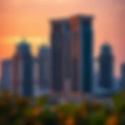 Stunning view of AG Towers at sunset highlighting architectural details