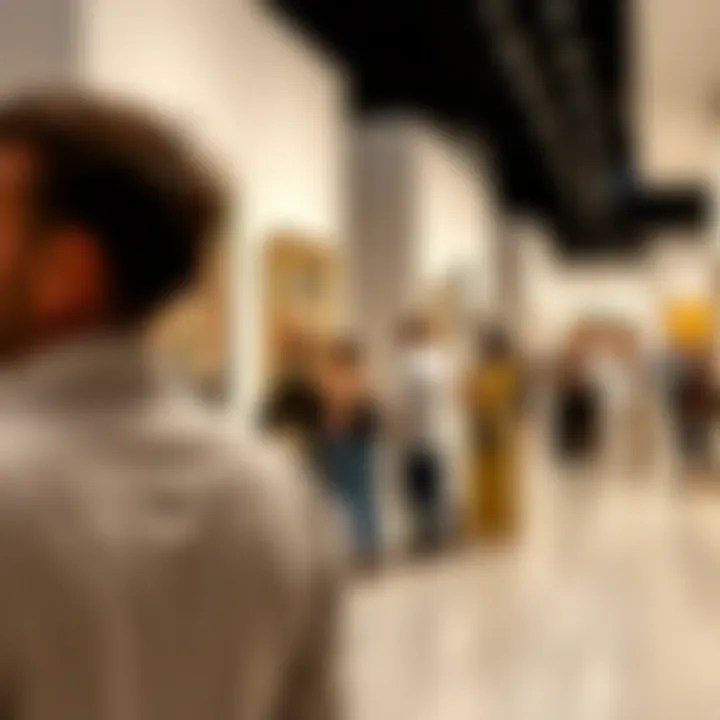 Visitors engaging with artwork during an exhibition
