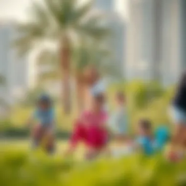 Recreational park with families enjoying outdoor activities