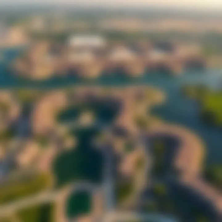 Aerial view of Emirates Hills highlighting its lush landscapes and lakes