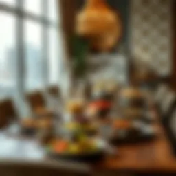 A beautifully set iftar table with traditional dishes