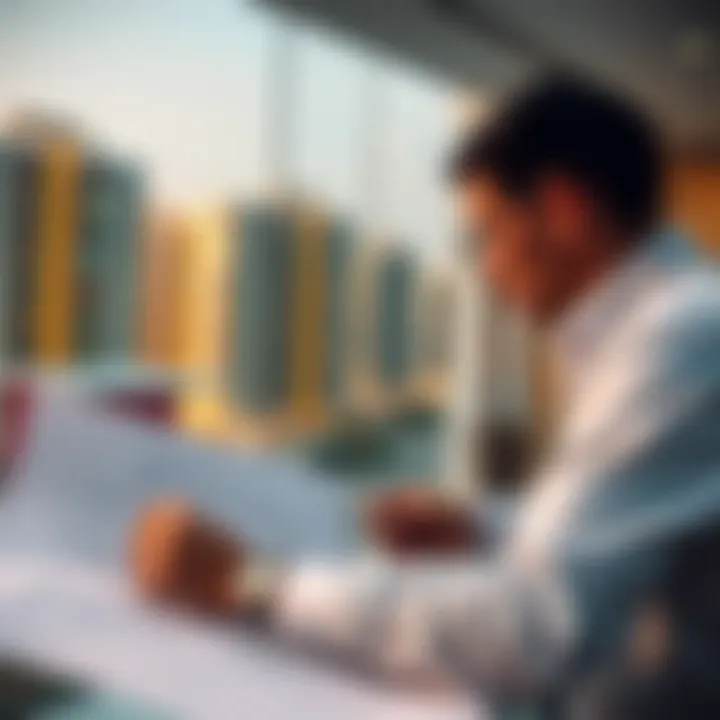 Investor analyzing blueprints of an off-plan property