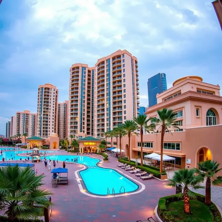 Aerial view showcasing Dubai's skyline and modern residential developments
